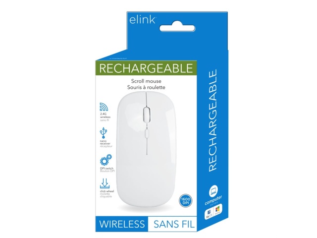 Mouse Wireless White Rechargeable