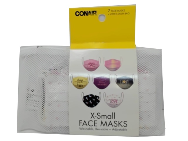 Face Masks Reusable X-Small 7pk. Ass\'t w/Zipper Mesh Bag Conair