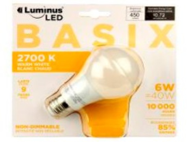 LUMINUS LED BASIX 6W A19 2700K