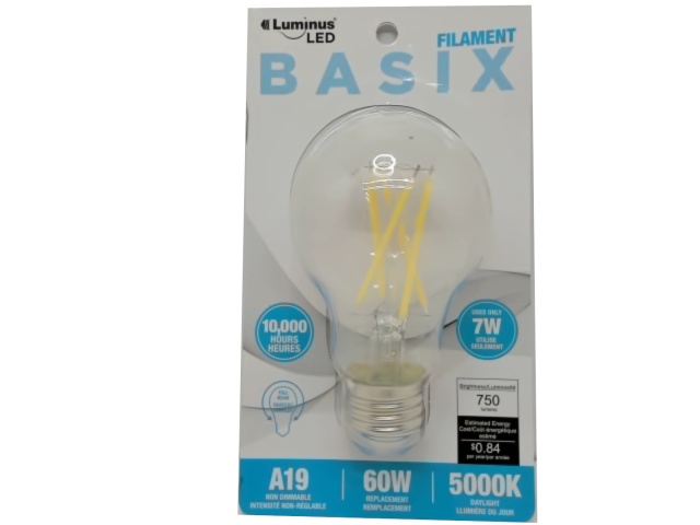 Light bulb A19 60w 5000K uses only 7w filament clear luminus led