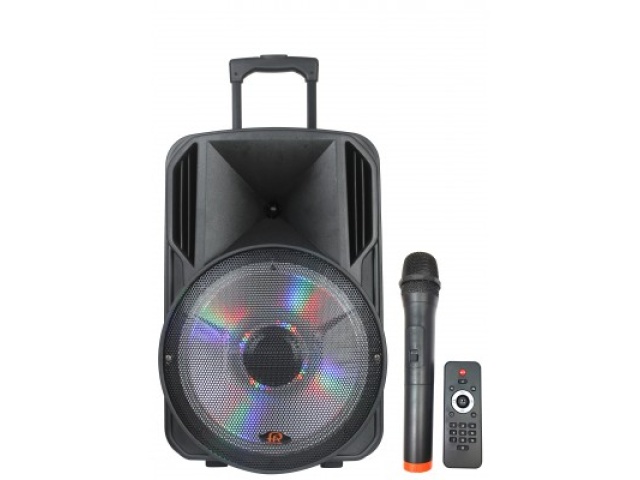 Powered Speaker 12 inch battery powered with FM bluetooth LED lights mic & remote