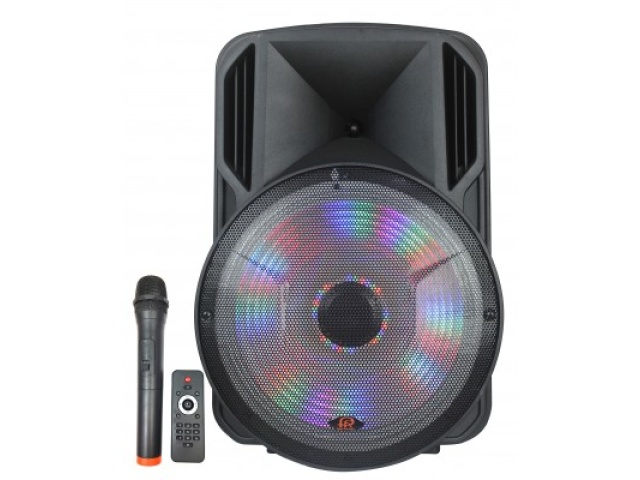 Powered Speaker 15 inch battery powered with FM bluetooth LED lights mic & remote