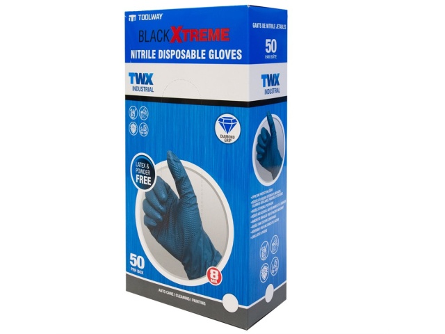 50PK Nitrile Gloves 8 Mil Black L Diamond Grip Latex Free Disposable