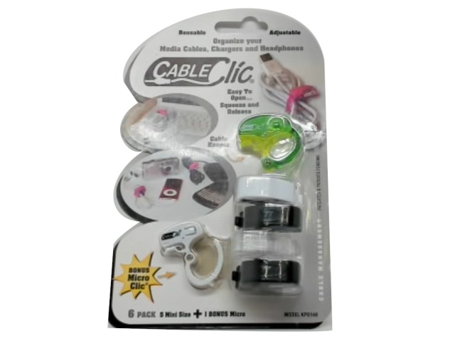 Cable Organizers 6pk. Adjustable 5 Mini + 1 Micro Cable Clic