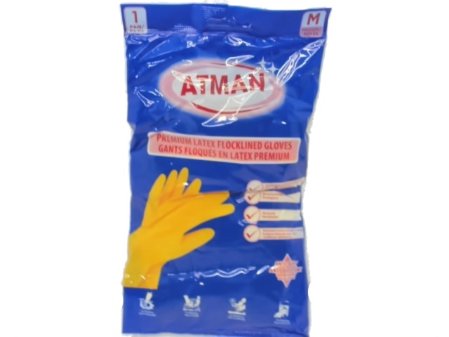 Dishwashing Gloves Medium Premium Latex Flocklined Atman