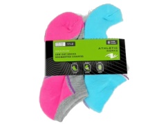 Socks Girls Low Cut 6pk. Size 11-2 Ass't Colours Athletic Works