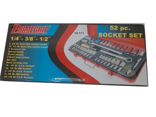 Socket set 52 pc SAE/metric 1/4 3/8 1/2 inch drive