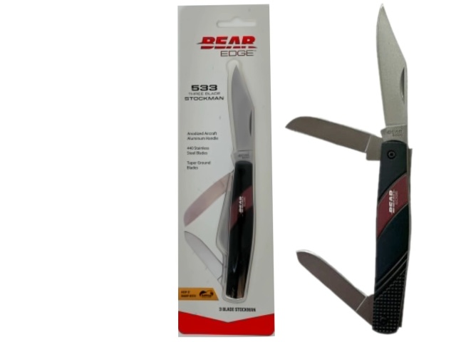 Three Blade Stockman Knife Aluminum Handle Bear Edge