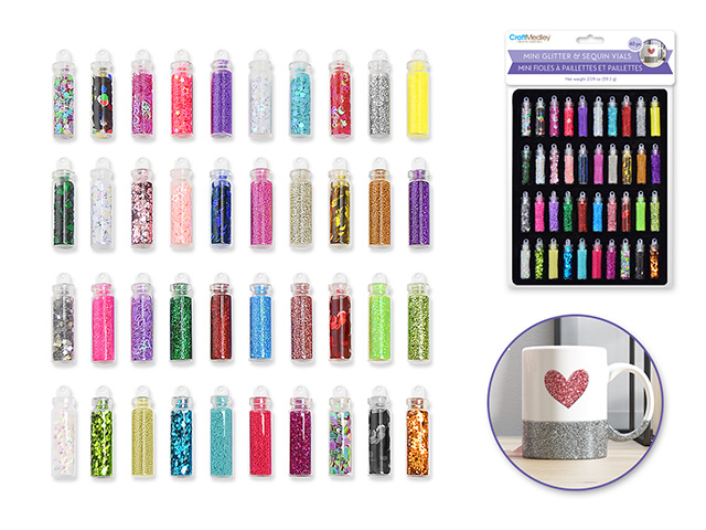 Craft Medley: Mini Glitter & Sequin Vials 40pc Asst