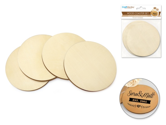 Craftwood: 9.5cm DIY Plywood Coasters 4pc 5mm A) Round