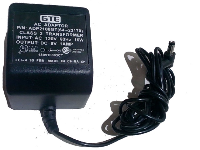 Adaptor 9V 1A 17w 2mm Plug