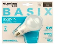 LUMINUS LED BASIX 9W A19 5000K