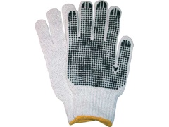 Glove cott knit blk dots yellow doz M