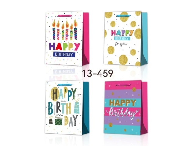 GIFT BAGS MEDIUM GLITTER HAPPY BIRTHDAY 4 ASSTD