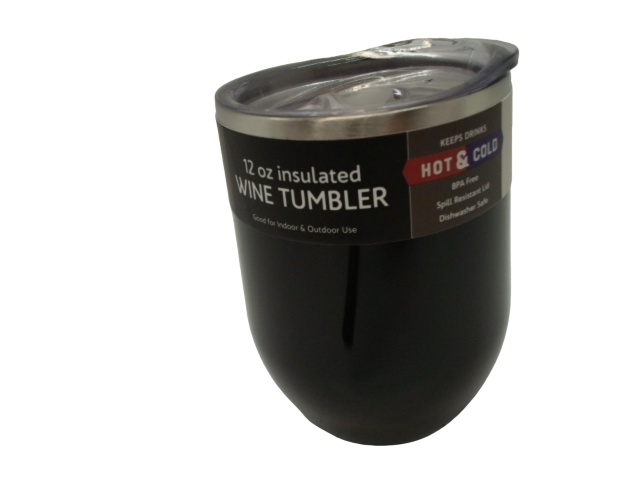 Wine Tumbler 12oz. Black Insulated w/Lid