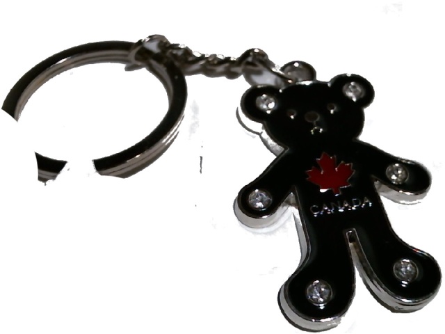 BLACK POOH STUDDED CANADA KEYCHAIN