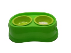 Dog Bowl Double Green Plastic Petphabet