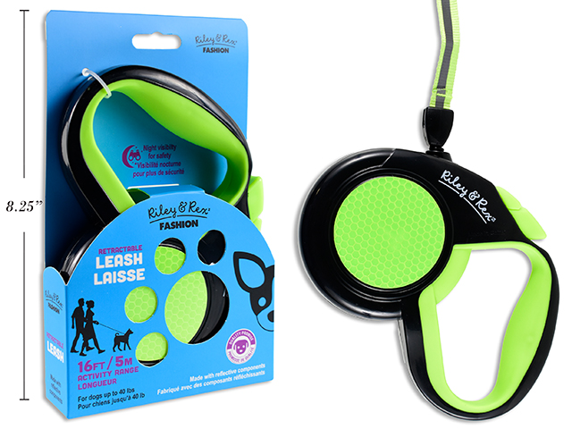 16ft Retractable Leash with Reflector Lime Green Only.