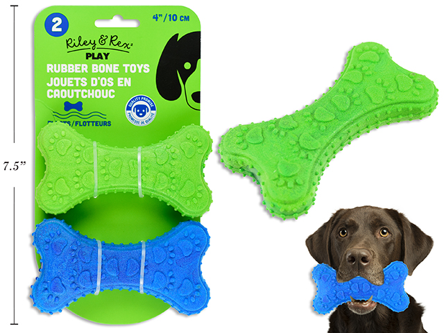 2pk 4in Rubber Bone Toy. 2 Cols/Pack