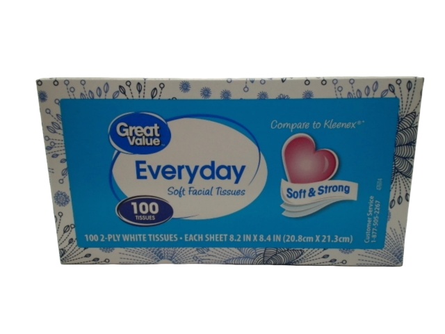 Facial Tissues 2 Ply 100 Tissues Great Value Everyday