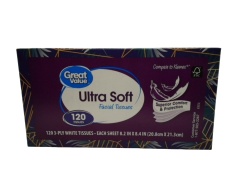 Facial Tissues 3 Ply 120pk. Great Value Ultra Soft