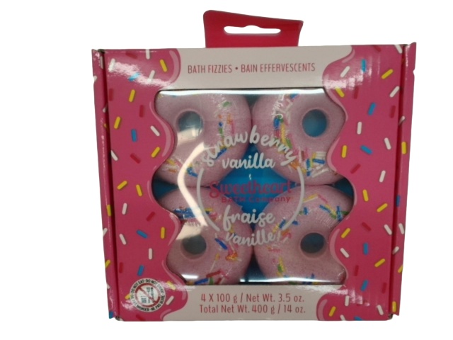 Bath Fizzies 4pk. Strawberry Vanilla Donuts Sweetheart Bath Company