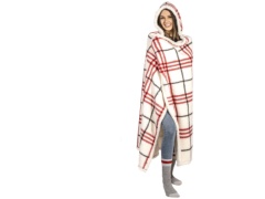 Printed hooded throw with reversible sherpa 48x65 inch red plaid