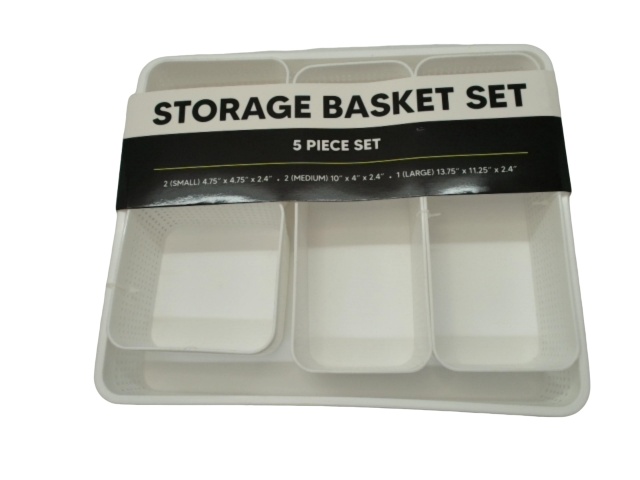 5pc. Storage Basket Set White Plastic