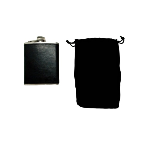 Wrapped Flask Black 7oz. Stainless Steel W/pouch